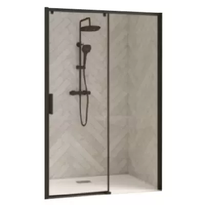 Porte coulissante Smart Design C 120cm verre transparent profil�s Noir / Partie fixe � droite - KINEDO R�f. PA90114NTNED