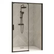 Porte coulissante Smart Design C 120cm verre transparent profilés Noir / Partie fixe à droite - KINEDO Réf. PA90114NTNED