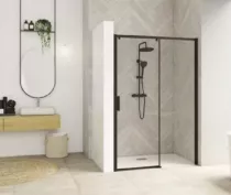 Porte coulissante Smart Design C 120cm verre transparent profilés Noir / Partie fixe à droite - KINEDO Réf. PA90114NTNED