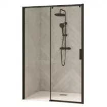 Porte coulissante Smart Design C 120cm verre transparent profilés Noir / Partie fixe à gauche - KINEDO Réf. PA90114NTNEG