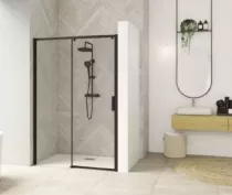Porte coulissante Smart Design C 120cm verre transparent profilés Noir / Partie fixe à gauche - KINEDO Réf. PA90114NTNEG