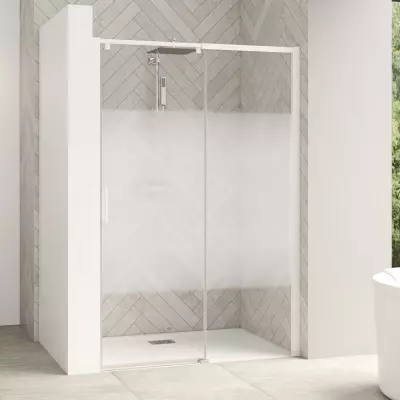 Porte coulissante Smart Design C 127/140cm profil� Blanc verre cosmos / partie fixe � droite  - KINEDO R�f. PA9234BCOED