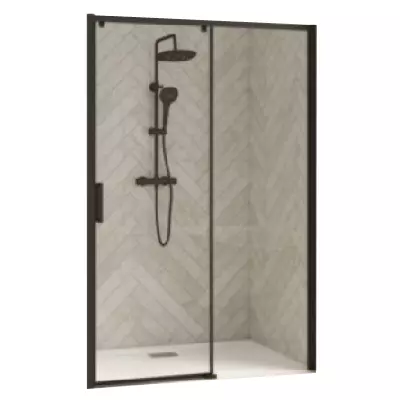 Porte coulissante Smart Design C 130cm verre transparent profil�s Noir / Partie fixe � droite - KINEDO R�f. PA90120NTNED