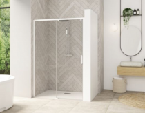 Porte coulissante Smart Design C 140cm verre transparent profilés Blanc / Partie fixe à gauche - KINEDO Réf. PA90121BTNEG