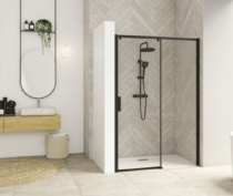 Porte coulissante Smart Design C 140cm verre transparent profilés Noir / Partie fixe à droite - KINEDO Réf. PA90121NTNED