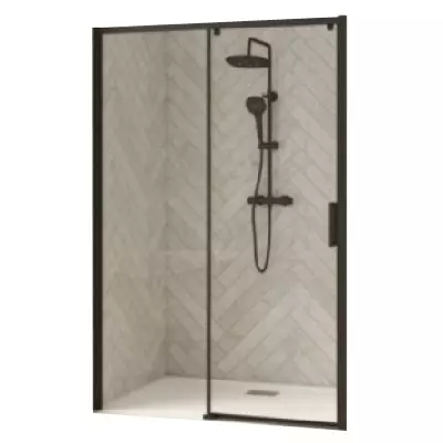 Porte coulissante Smart Design C 140cm verre transparent profil�s Noir / Partie fixe � gauche - KINEDO R�f. PA90121NTNEG