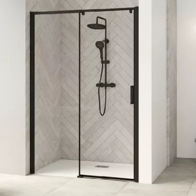 Porte coulissante Smart Design C 147/160cm profil� Noir verre transparent / partie fixe � gauche - KINEDO R�f. PA9236NTNEG