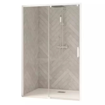 Porte coulissante Smart Design C 150cm verre transparent profil�s Blanc / Partie fixe � gauche - KINEDO R�f. PA90122BTNEG