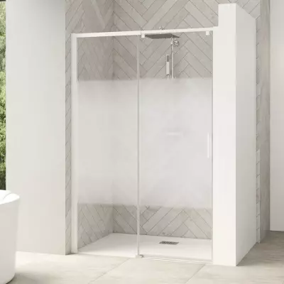 Porte coulissante Smart Design C 157/170cm profil� Blanc verre cosmos / partie fixe � gauche - KINEDO R�f. PA9237BCOEG