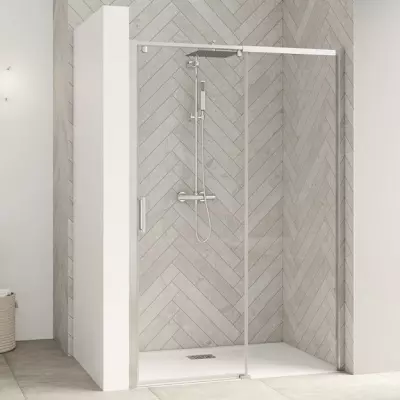 Porte coulissante Smart Design C 157/170cm profil� Chrom� verre transparent / partie fixe � droite - KINEDO R�f. PA9237CTNED