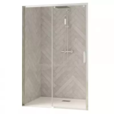 Porte coulissante Smart Design C 160cm verre transparent profil�s Chrom� / Partie fixe � gauche - KINEDO R�f. PA90123CTNEG