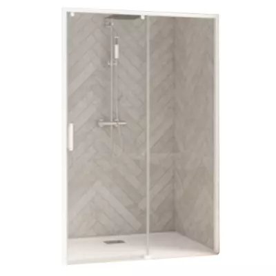 Porte coulissante Smart Design C 90cm verre transparent profil�s Blanc / Partie fixe � droite - KINEDO R�f. PA90110BTNED