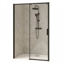 Porte coulissante Smart Design C 95cm verre transparent profilés Noir / Partie fixe à gauche - KINEDO Réf. PA90111NTNEG