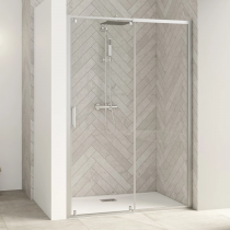 Porte coulissante Smart Design C extensible avec seuil 107/120cm profilé Chromé verre transparent - KINEDO Réf. PA9212CTNE