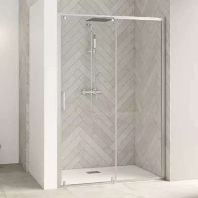 Porte coulissante Smart Design C extensible avec seuil 117/130cm profil� Chrom� verre transparent  - KINEDO R�f. PA9213CTNE