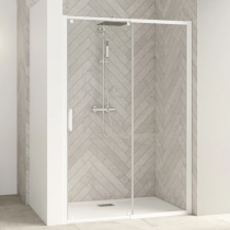 Porte coulissante Smart Design C extensible avec seuil 127/140cm profilé Blanc verre transparent - KINEDO Réf. PA9214BTNE