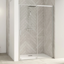 Porte coulissante Smart Design C extensible avec seuil 97/110cm profilé Chromé verre transparent - KINEDO Réf. PA9211CTNE