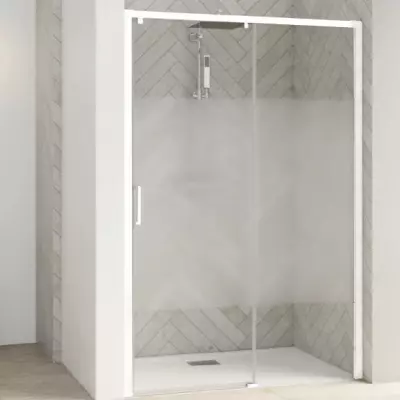 Porte coulissante Smart Design C sans seuil 100cm verre Cosmos profil�s Blanc / Partie fixe � droite - KINEDO R�f. PA90112BCOED