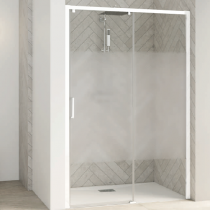 Porte coulissante Smart Design C sans seuil 100cm verre Cosmos profilés Blanc / Partie fixe à droite - KINEDO Réf. PA90112BCOED