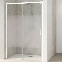 Porte coulissante Smart Design C sans seuil 100cm verre Cosmos profilés Blanc / Partie fixe à gauche - KINEDO Réf. PA90112BCOEG