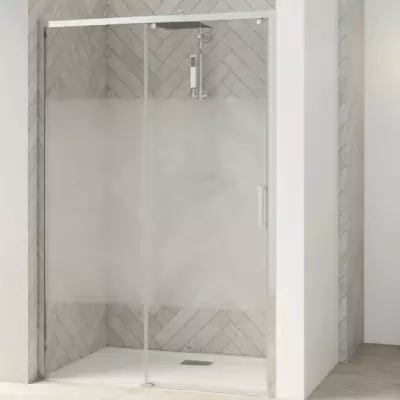 Porte coulissante Smart Design C sans seuil 130cm verre Cosmos profil�s Chrom� / Partie fixe � gauche - KINEDO R�f. PA90120CCOEG