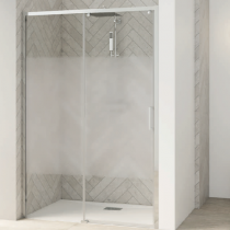 Porte coulissante Smart Design C sans seuil 130cm verre Cosmos profilés Chromé / Partie fixe à gauche - KINEDO Réf. PA90120CCOEG