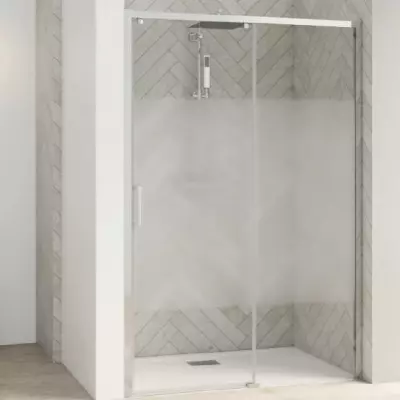 Porte coulissante Smart Design C sans seuil 90cm verre Cosmos profil�s Chrom� / Partie fixe � droite - KINEDO R�f. PA90110CCOED