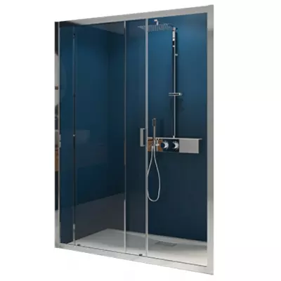 Porte coulissante Smart Express C 140cm verre transparent profil�s Chrom� - KINEDO R�f. PA1915CTNE