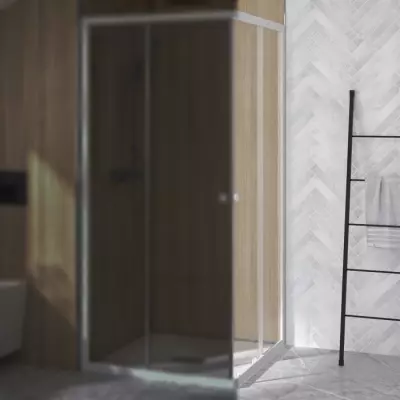 Porte coulissante Supra Angle Droite 120cm profil� Blanc verre Transparent - KINEDO R�f. PA1584BTND