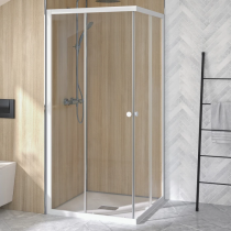 Porte coulissante Supra Angle Droite 120cm profilé Blanc verre Transparent - KINEDO Réf. PA1584BTND