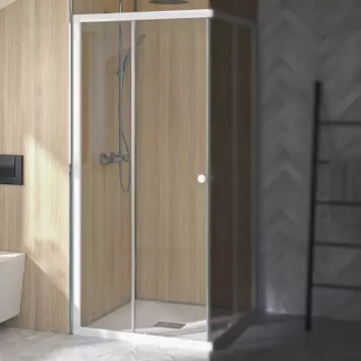 Porte coulissante Supra Angle Gauche 80cm profil� Blanc verre Transparent - KINEDO R�f. PA1581BTNG