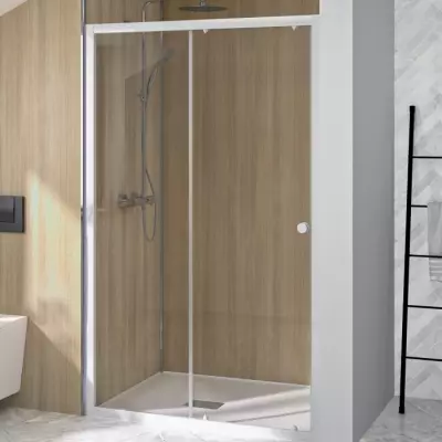 Porte coulissante Supra C 140cm profil� Blanc verre Transparent - KINEDO R�f. PA1542BTN