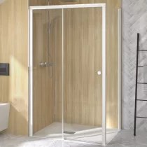 Porte coulissante Supra C sans seuil 100cm profilé blanc verre transparent fixe à gauche - KINEDO Réf. PA2220BTNG