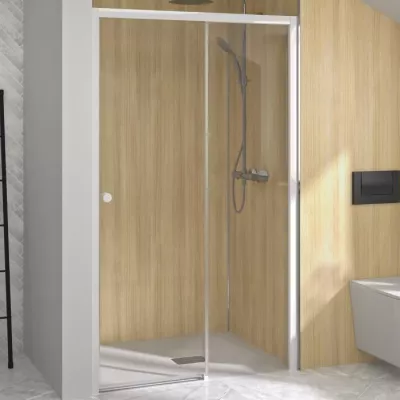 Porte coulissante Supra C sans seuil 120cm profil� blanc verre transparent fixe � droite - KINEDO R�f. PA2221BTND