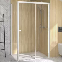 Porte coulissante Supra C sans seuil 120cm profilé blanc verre transparent fixe à droite - KINEDO Réf. PA2221BTND