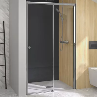 Porte coulissante Supra C sans seuil 120cm profil� Chrom� verre transparent fixe � droite - KINEDO R�f. PA2221CTND