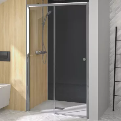 Porte coulissante Supra C sans seuil 140cm profil� Chrom� verre transparent fixe � gauche - KINEDO R�f. PA2222CTNG