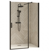 Porte pivotante + partie fixe Smart Design P 110cm verre transparent profilés Noir - KINEDO Réf. PA9050NTNE