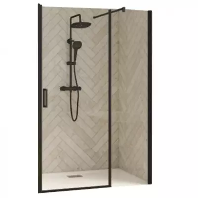 Porte pivotante + partie fixe Smart Design P 120cm verre transparent profil�s Noir - KINEDO R�f. PA9051NTNE