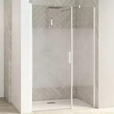 Porte pivotante centrale + partie fixe Smart Design 120cm verre Cosmos profil�s Blanc  - KINEDO R�f. PA9061BCOE