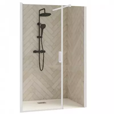 Porte pivotante centrale + partie fixe Smart Design 120cm verre transparent profil�s Blanc - KINEDO R�f. PA9061BTNE