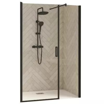 Porte pivotante centrale + partie fixe Smart Design 120cm verre transparent profil�s Noir - KINEDO R�f. PA9061NTNE