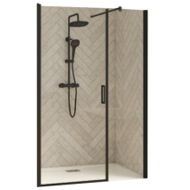 Porte pivotante centrale + partie fixe Smart Design 120cm verre transparent profilés Noir - KINEDO Réf. PA9061NTNE