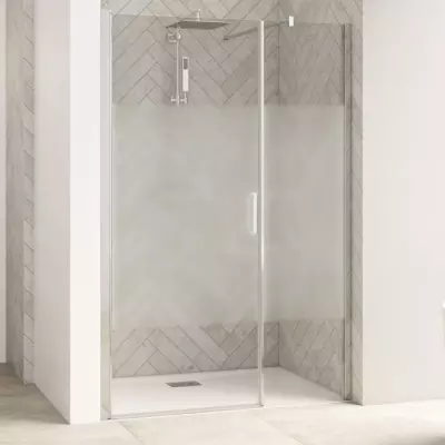 Porte pivotante centrale + partie fixe Smart Design 180cm verre Cosmos profil�s Chrom� - KINEDO R�f. PA9067CCOE