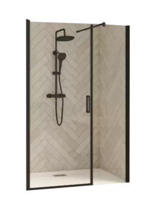 Porte pivotante centrale + partie fixe Smart Design 180cm verre transparent profil�s Noir - KINEDO R�f. PA9067NTNE