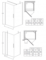 Porte pivotante Contra 90cm à installer en angle verre teinté Gris profilé Noir mat  - Jacob Delafon Réf. E22T91-BL