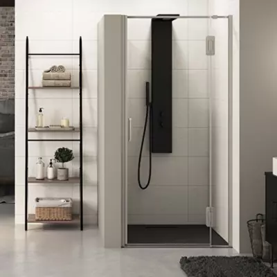 Porte pivotante Ekinox P 100cm profil� Inox verre transparent / charni�res � droite - KINEDO R�f. PA4233ITNED
