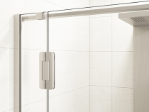 Porte pivotante Ekinox P 100cm profilé Inox verre transparent / charnières à gauche - KINEDO Réf. PA4233ITNEG