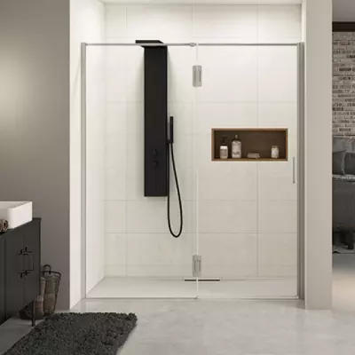 Porte pivotante Ekinox P 120cm profil� Inox verre transparent / charni�res � gauche - KINEDO R�f. PA4234ITNEG
