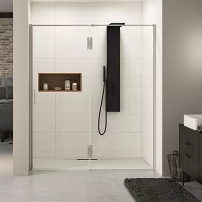 Porte pivotante Ekinox P 170cm profil� Inox verre transparent / charni�res � droite - KINEDO R�f. PA4237ITNED